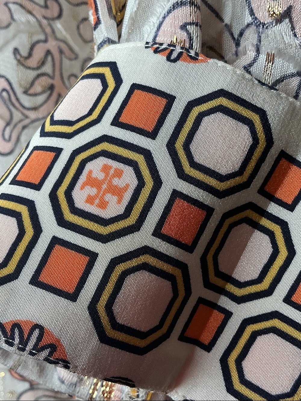 Tory Burch Cream Tunic with Orange and Gold Floral Print